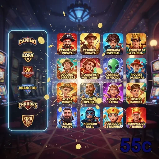 Ilustração de Explore os Jogos de Slot e Recompensas VIP no 55c
